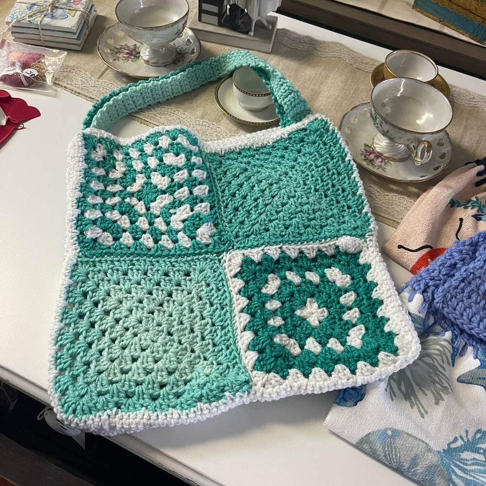 Handmade teal tote - Picture 2 of 3